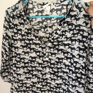 H&M Cream/Black Horse Blouse (S)